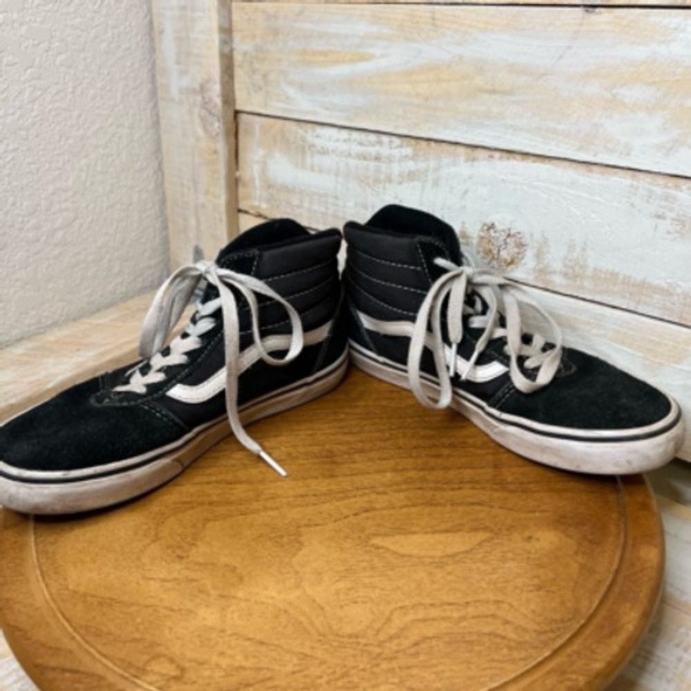 Vans Boys Old Skool Skate Shoes Athletic Black White 500714 High Top Lace Up 4 M - Picture 8 of 12